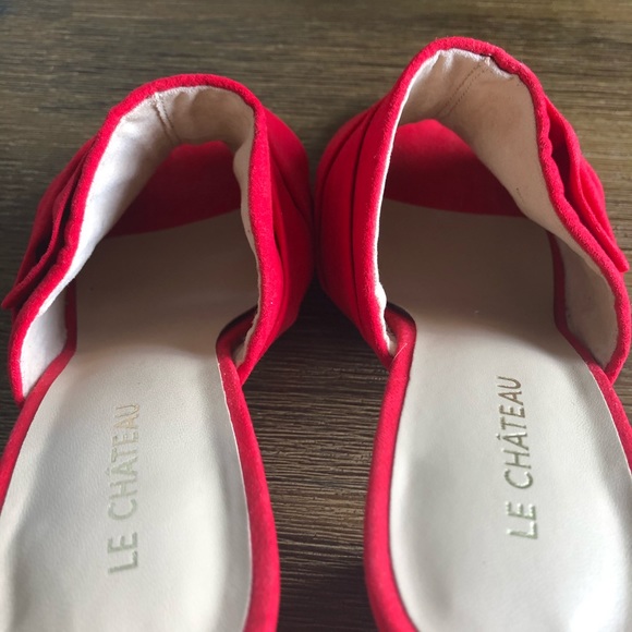 Red Block Heel Mules with Peep Toe - Picture 7 of 7